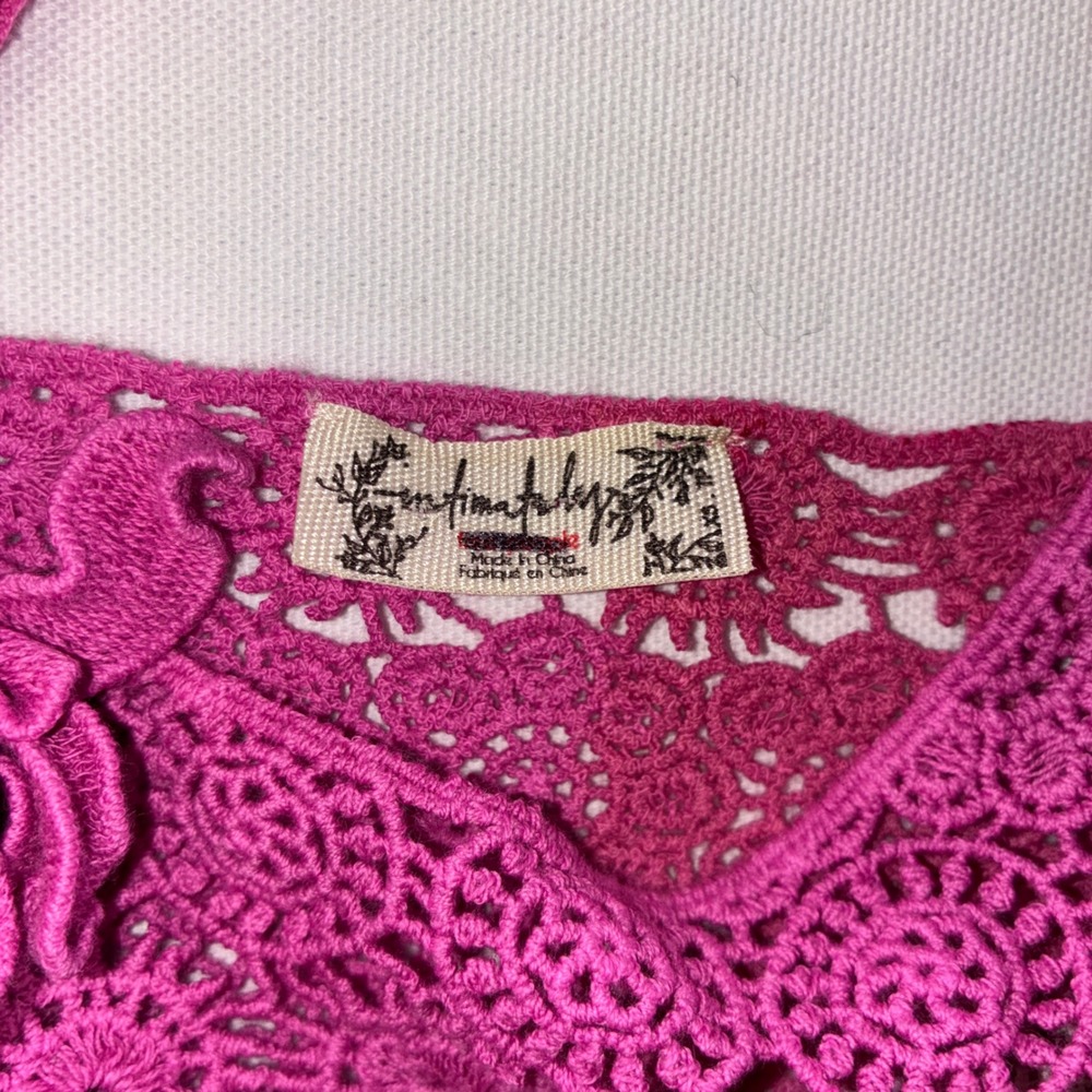 535 Boho Intimately Free People Crochet Crop Top S Pink Rosette Tassel Wrap